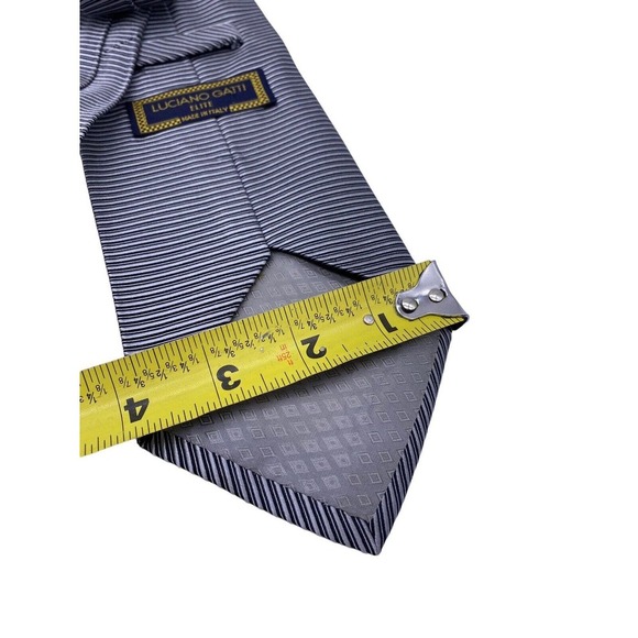Luciano Gatti Elite 100% Silk Tie Made in Italy Textured Steel Gray Black Stripe - Picture 7 of 9